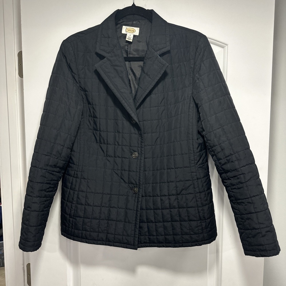 Talbots Womens Jacket 8 Blazer Black Quilted Button Front Lightweight